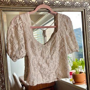 FP Cream Sweetheart Puff Sleeve Top Sz Small